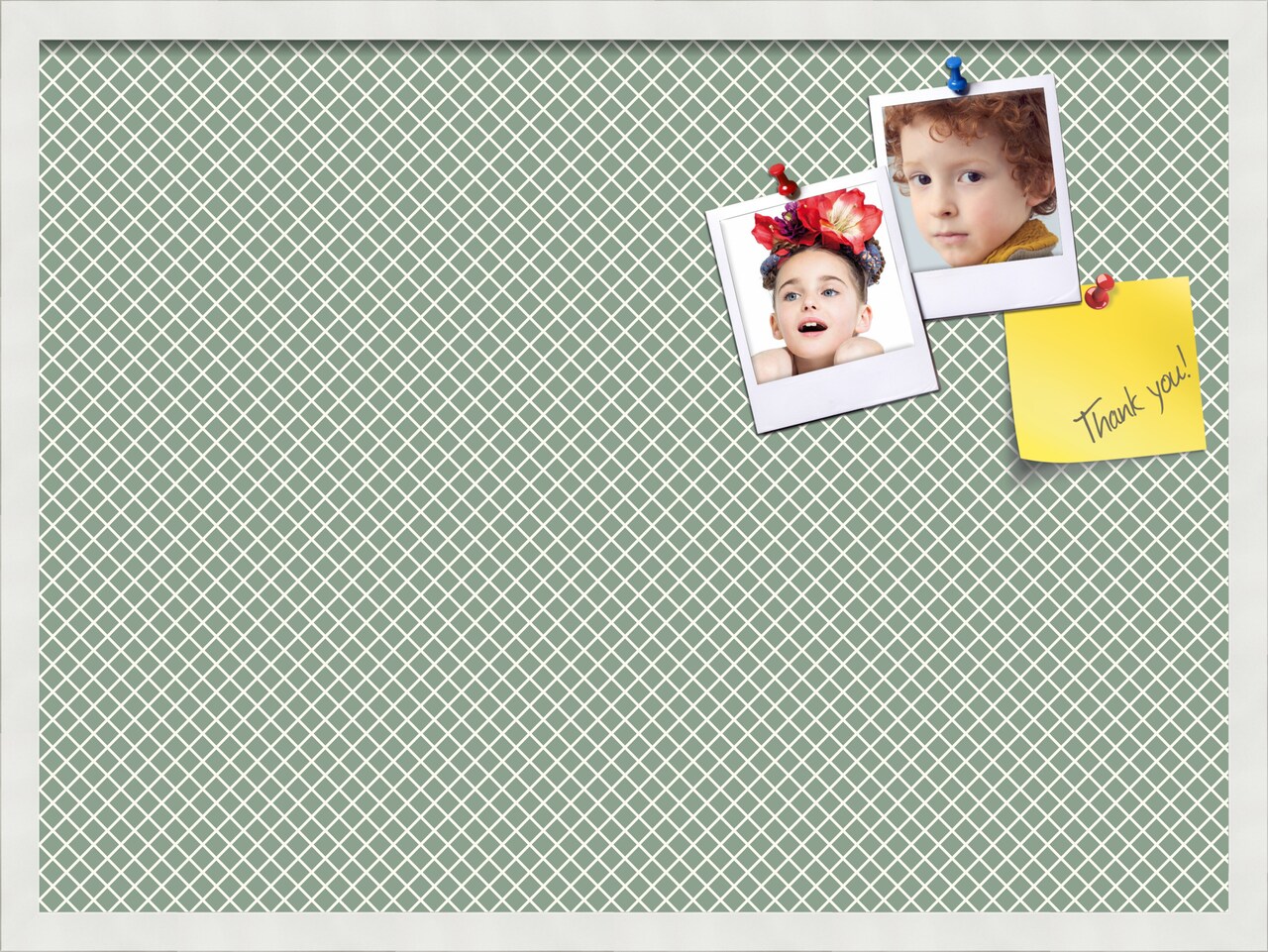 PinPix Custom Bulletin Board Nile Green Diamond Poster Board Has a Fabric Style Canvas Finish, Framed in Satin White Frame, by ArtToFrames (PinPix-380)